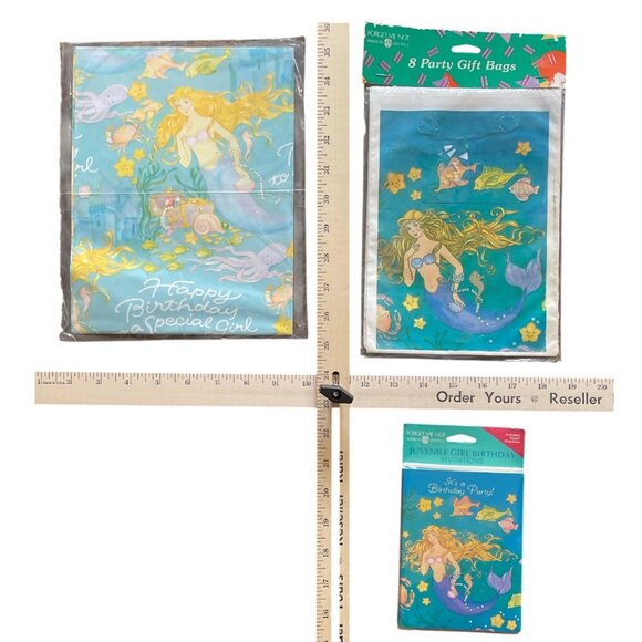 Vintage Am. Greetings Girl Mermaid Birthday Party Set Invitations Gift Wrap Bags - Picture 8 of 8